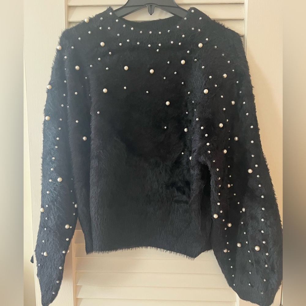 Black Pearl-Embellished Sweater